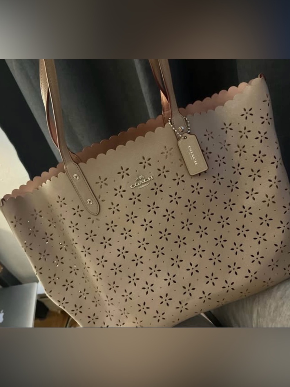 Coach Laser Cut Floral Crossgrain Leather City Tote Bag